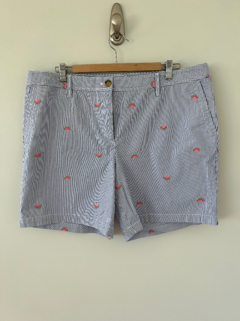 Talbots Girlfriend Chinos Blue Stripe w/Watermelon Print Sz 16 EUC